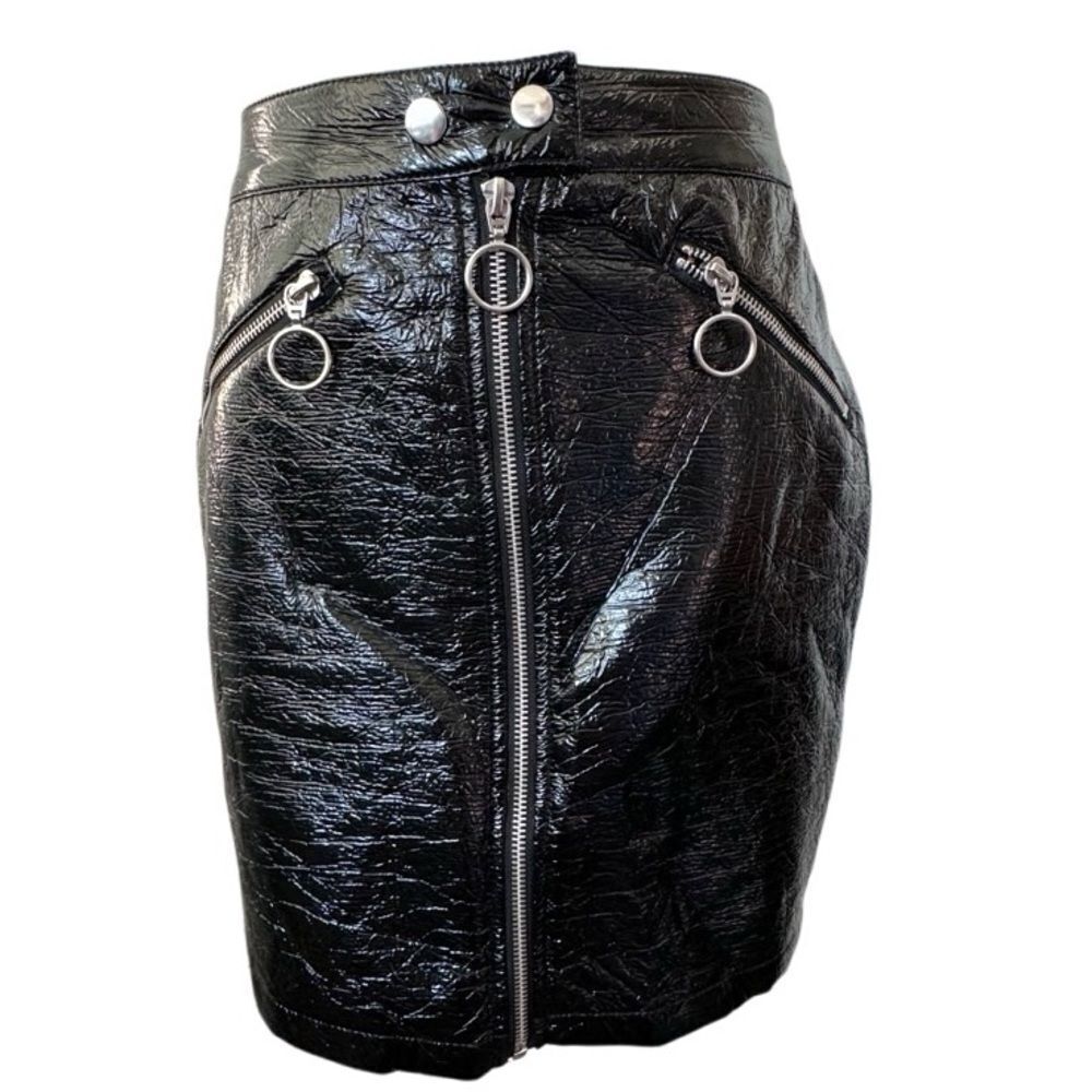 Haute Monde Black Skirt Faux Leather Silver Zipper Mini SZ M